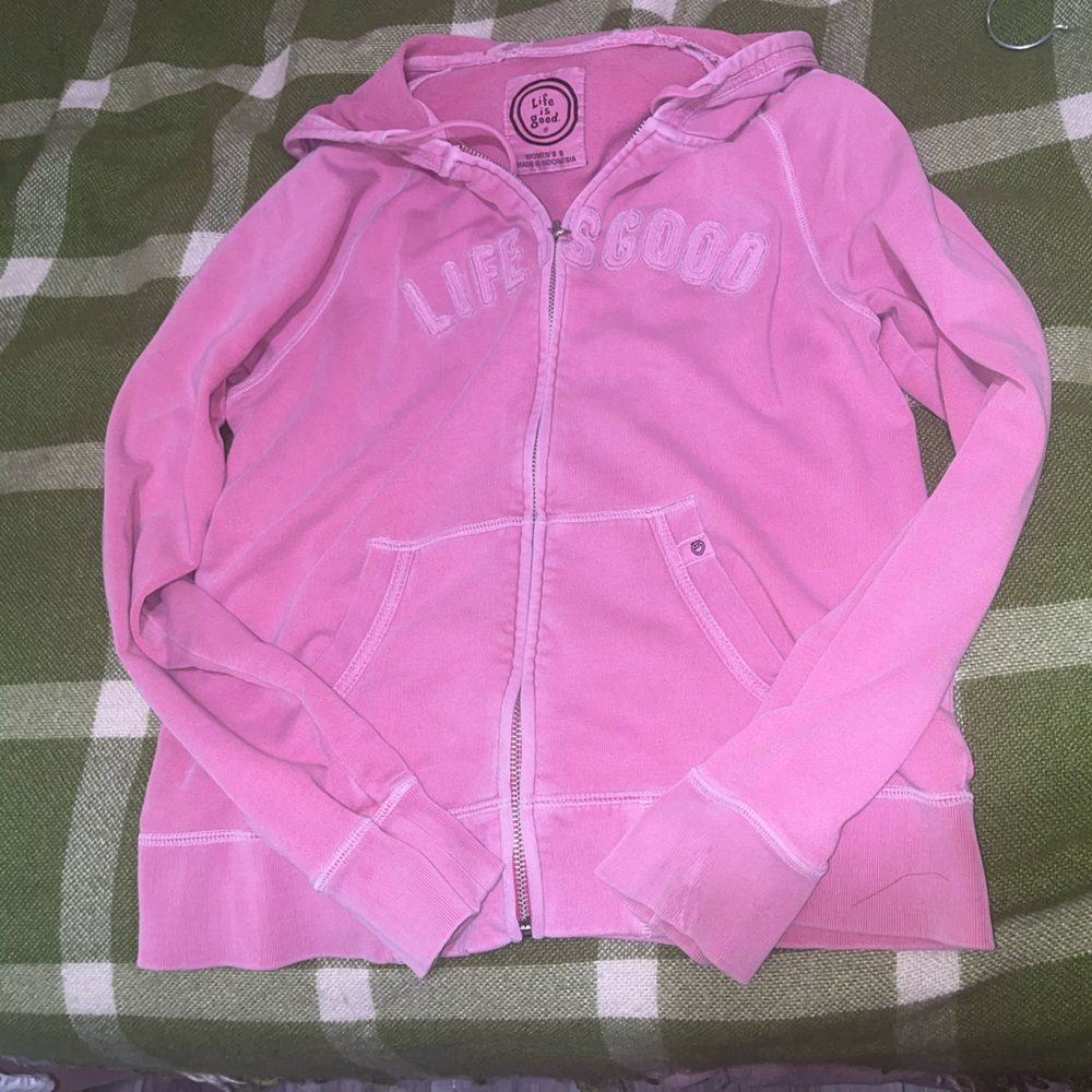 Life Is Good Light Pink Zip-Up Hoodie